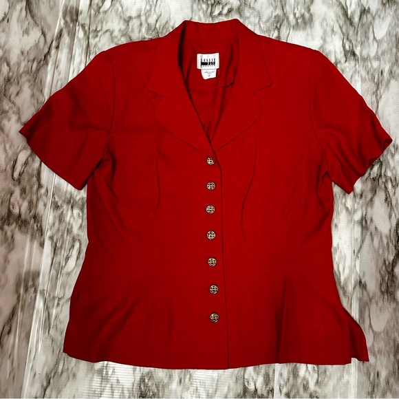 Leslie Fay Red Button Down Peplum Jacket Womens Size 14 80’s Workwear Vintage - Picture 3 of 14